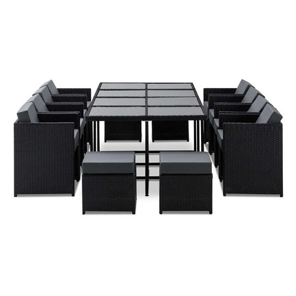 Gardeon Outdoor Dining Set 13 Piece Wicker Table Chairs Setting Black.