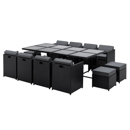 Gardeon Outdoor Dining Set 13 Piece Wicker Table Chairs Setting Black.