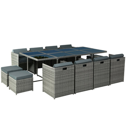 Gardeon Outdoor Dining Set 13 Piece Wicker Table Chairs Setting Grey.
