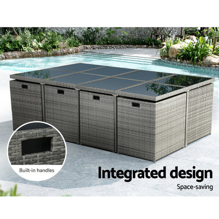 Gardeon Outdoor Dining Set 13 Piece Wicker Table Chairs Setting Grey.