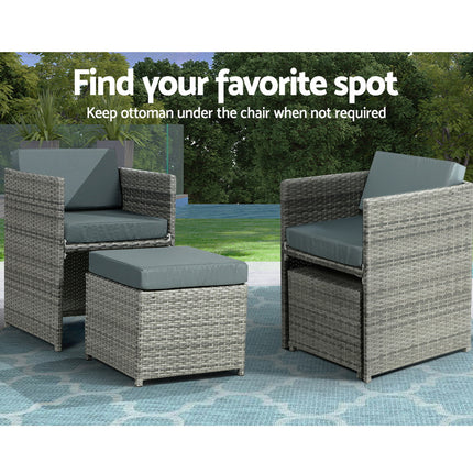Gardeon Outdoor Dining Set 13 Piece Wicker Table Chairs Setting Grey.