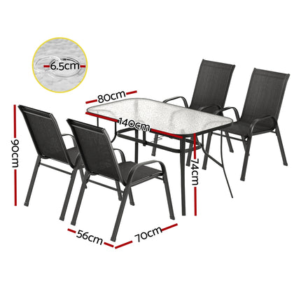 Gardeon 5PC Outdoor Dining Set Table and Chairs Patio Furniture Bistro Set Garden Black.