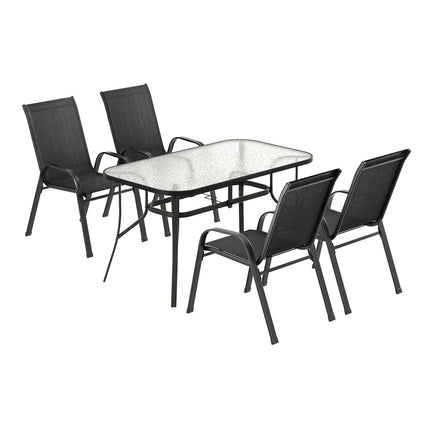 Gardeon 5PC Outdoor Dining Set Table and Chairs Patio Furniture Bistro Set Garden Black.