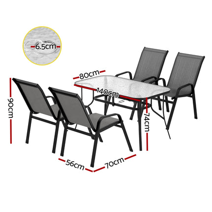 Gardeon 5PC Outdoor Dining Set Table and Chairs Patio Furniture Bistro Set Garden Grey.