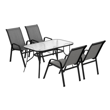Gardeon 5PC Outdoor Dining Set Table and Chairs Patio Furniture Bistro Set Garden Grey.