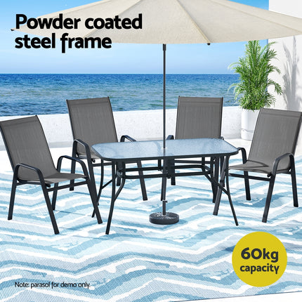 Gardeon 5PC Outdoor Dining Set Table and Chairs Patio Furniture Bistro Set Garden Grey.