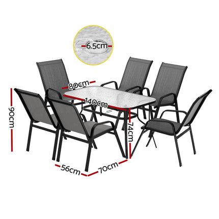 Gardeon 7PC Outdoor Dining Set Table and Chairs Patio Furniture Bistro Set Garden Grey.
