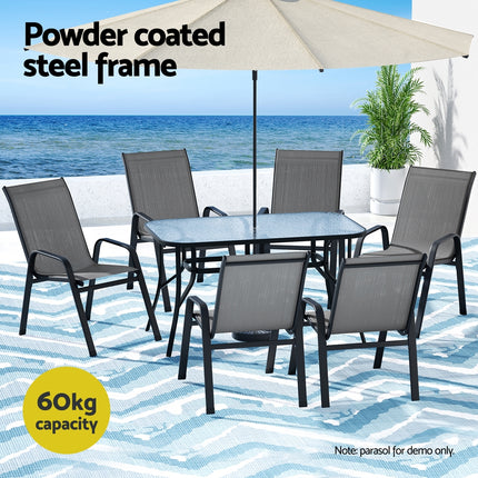 Gardeon 7PC Outdoor Dining Set Table and Chairs Patio Furniture Bistro Set Garden Grey.