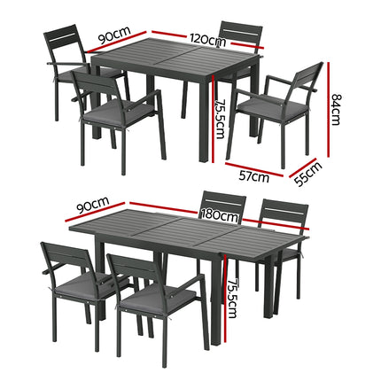 Gardeon Outdoor Dining Set 5 Piece Aluminum Extendable Table Setting Black.