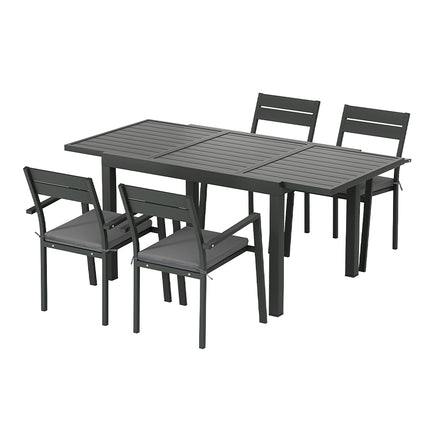 Gardeon Outdoor Dining Set 5 Piece Aluminum Extendable Table Setting Black.