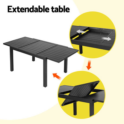 Gardeon Outdoor Dining Set 5 Piece Aluminum Extendable Table Setting Black.