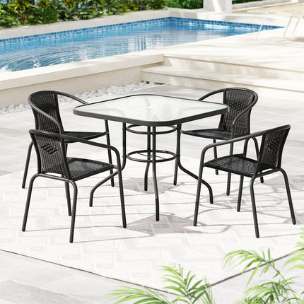 Gardeon Outdoor Dining Set 5 Piece Steel Stackable Chairs Table Patio Furniture.