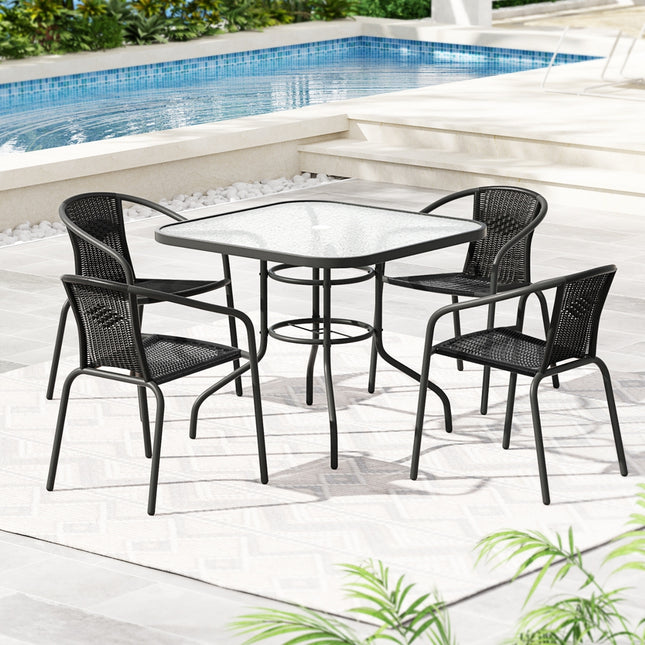 Gardeon Outdoor Dining Set 5 Piece Steel Stackable Chairs Table Patio Furniture.