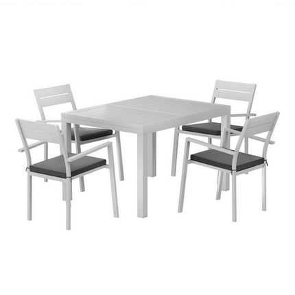 Gardeon Outdoor Dining Set 5 Piece Aluminum Extendable Table Setting White.