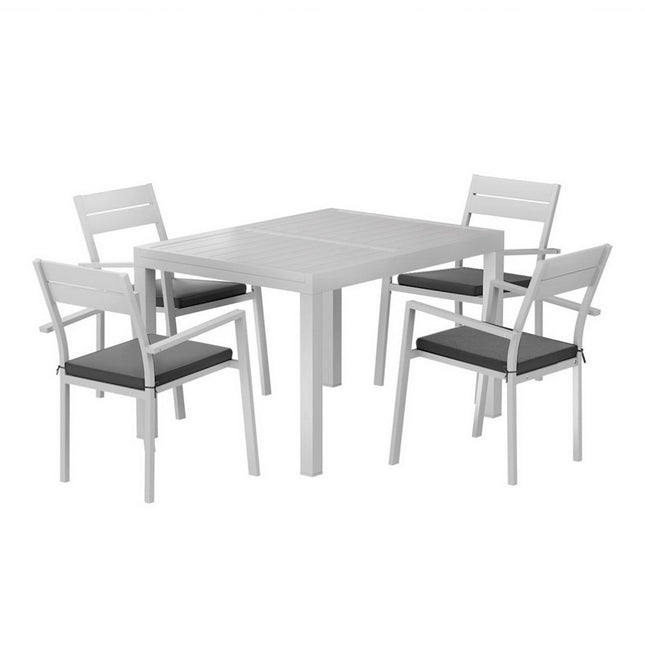 Gardeon Outdoor Dining Set 5 Piece Aluminum Extendable Table Setting White.