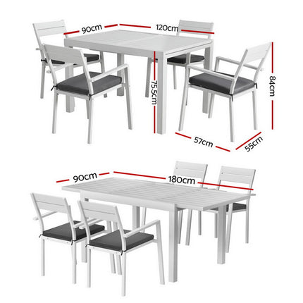 Gardeon Outdoor Dining Set 5 Piece Aluminum Extendable Table Setting White.
