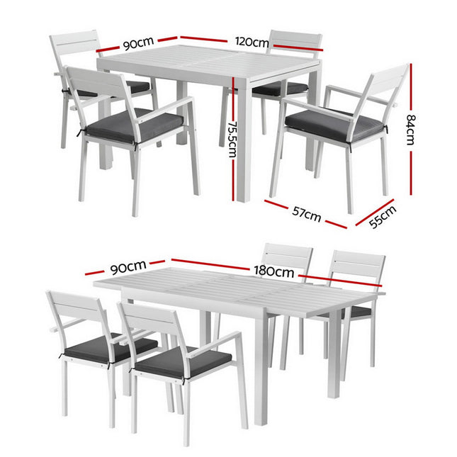 Gardeon Outdoor Dining Set 5 Piece Aluminum Extendable Table Setting White.