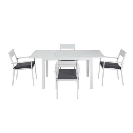 Gardeon Outdoor Dining Set 5 Piece Aluminum Extendable Table Setting White.
