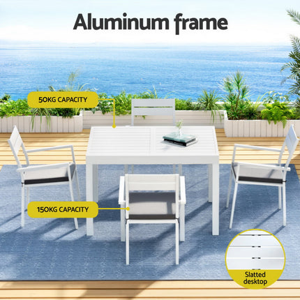 Gardeon Outdoor Dining Set 5 Piece Aluminum Extendable Table Setting White.