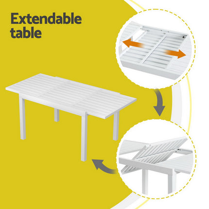 Gardeon Outdoor Dining Set 5 Piece Aluminum Extendable Table Setting White.