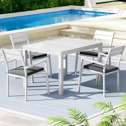 Gardeon Outdoor Dining Set 5 Piece Aluminum Extendable Table Setting White.