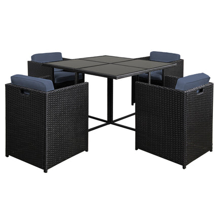 Gardeon Outdoor Dining Set 5 Piece Wicker Table Chairs Setting Black.