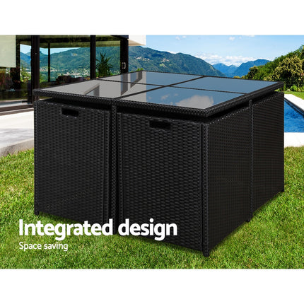 Gardeon Outdoor Dining Set 5 Piece Wicker Table Chairs Setting Black.
