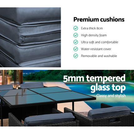 Gardeon Outdoor Dining Set 5 Piece Wicker Table Chairs Setting Black.