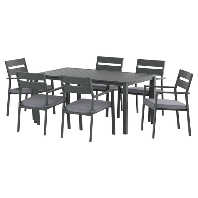 Gardeon Outdoor Dining Set 7 Piece Aluminum Table Chairs Setting Black.
