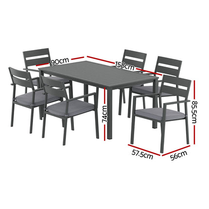 Gardeon Outdoor Dining Set 7 Piece Aluminum Table Chairs Setting Black.