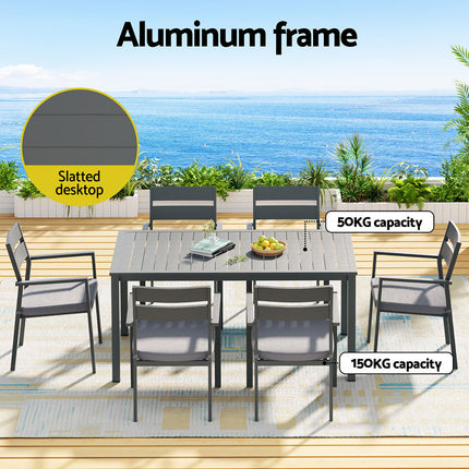 Gardeon Outdoor Dining Set 7 Piece Aluminum Table Chairs Setting Black.