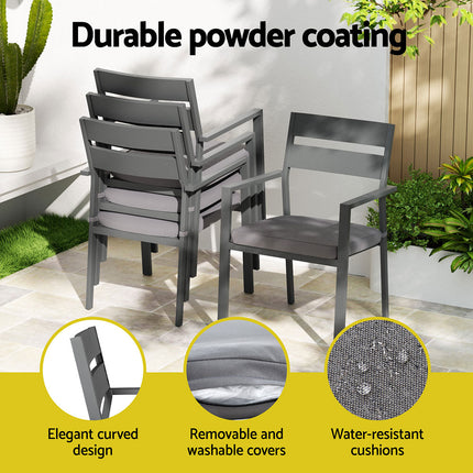 Gardeon Outdoor Dining Set 7 Piece Aluminum Table Chairs Setting Black.