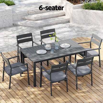 Gardeon Outdoor Dining Set 7 Piece Aluminum Table Chairs Setting Black.