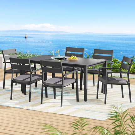 Gardeon Outdoor Dining Set 7 Piece Aluminum Table Chairs Setting Black.