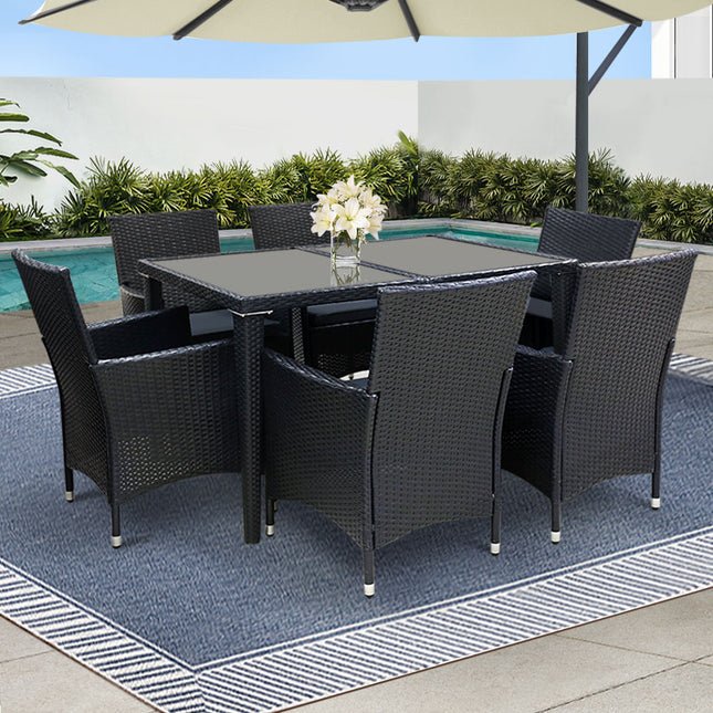 Gardeon Outdoor Dining Set 7 Piece Wicker Lounge Setting Black.