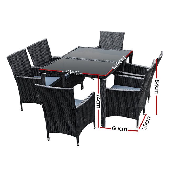 Gardeon Outdoor Dining Set 7 Piece Wicker Lounge Setting Black.