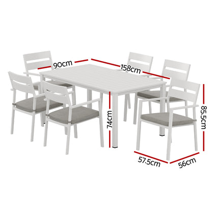 Gardeon Outdoor Dining Set 7 Piece Aluminum Table Chairs Setting White.