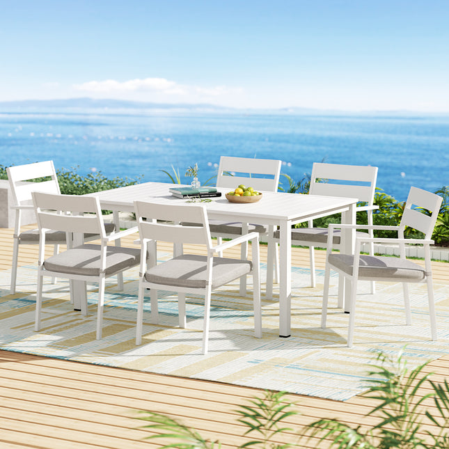 Gardeon Outdoor Dining Set 7 Piece Aluminum Table Chairs Setting White.