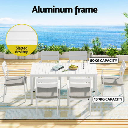Gardeon Outdoor Dining Set 7 Piece Aluminum Table Chairs Setting White.