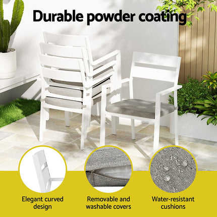 Gardeon Outdoor Dining Set 7 Piece Aluminum Table Chairs Setting White.