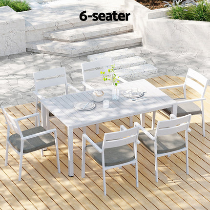 Gardeon Outdoor Dining Set 7 Piece Aluminum Table Chairs Setting White.