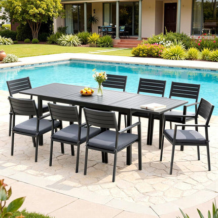Gardeon Outdoor Dining Set 9PCS Aluminum Extendable Table Chairs Patio Furniture.