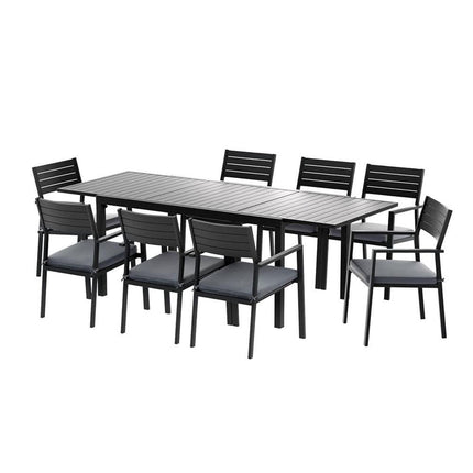 Gardeon Outdoor Dining Set 9PCS Aluminum Extendable Table Chairs Patio Furniture.