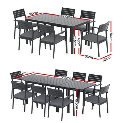 Gardeon Outdoor Dining Set 9PCS Aluminum Extendable Table Chairs Patio Furniture.