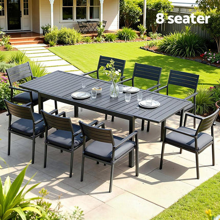 Gardeon Outdoor Dining Set 9PCS Aluminum Extendable Table Chairs Patio Furniture.