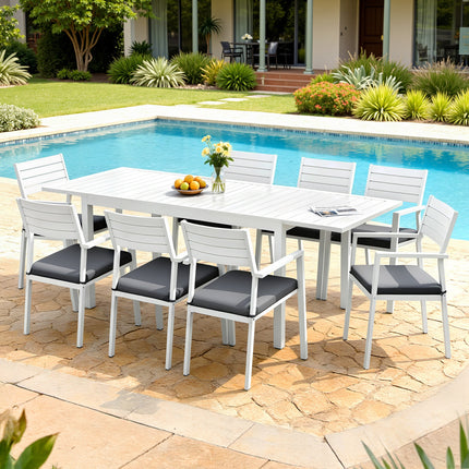 Gardeon Outdoor Dining Set 9PCS Aluminum Extendable Table Chairs Patio Furniture.