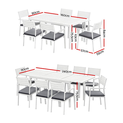 Gardeon Outdoor Dining Set 9PCS Aluminum Extendable Table Chairs Patio Furniture.