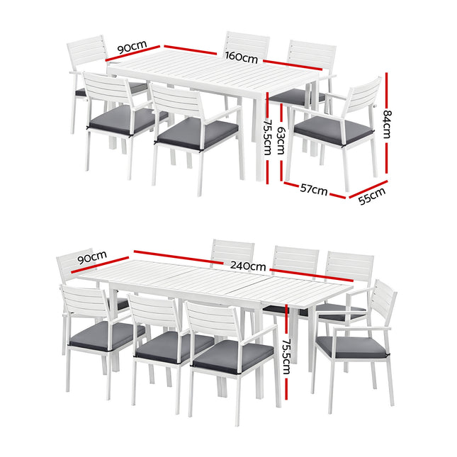 Gardeon Outdoor Dining Set 9PCS Aluminum Extendable Table Chairs Patio Furniture.