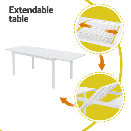 Gardeon Outdoor Dining Set 9PCS Aluminum Extendable Table Chairs Patio Furniture.
