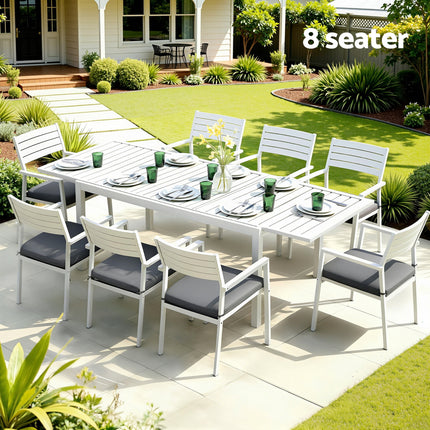 Gardeon Outdoor Dining Set 9PCS Aluminum Extendable Table Chairs Patio Furniture.